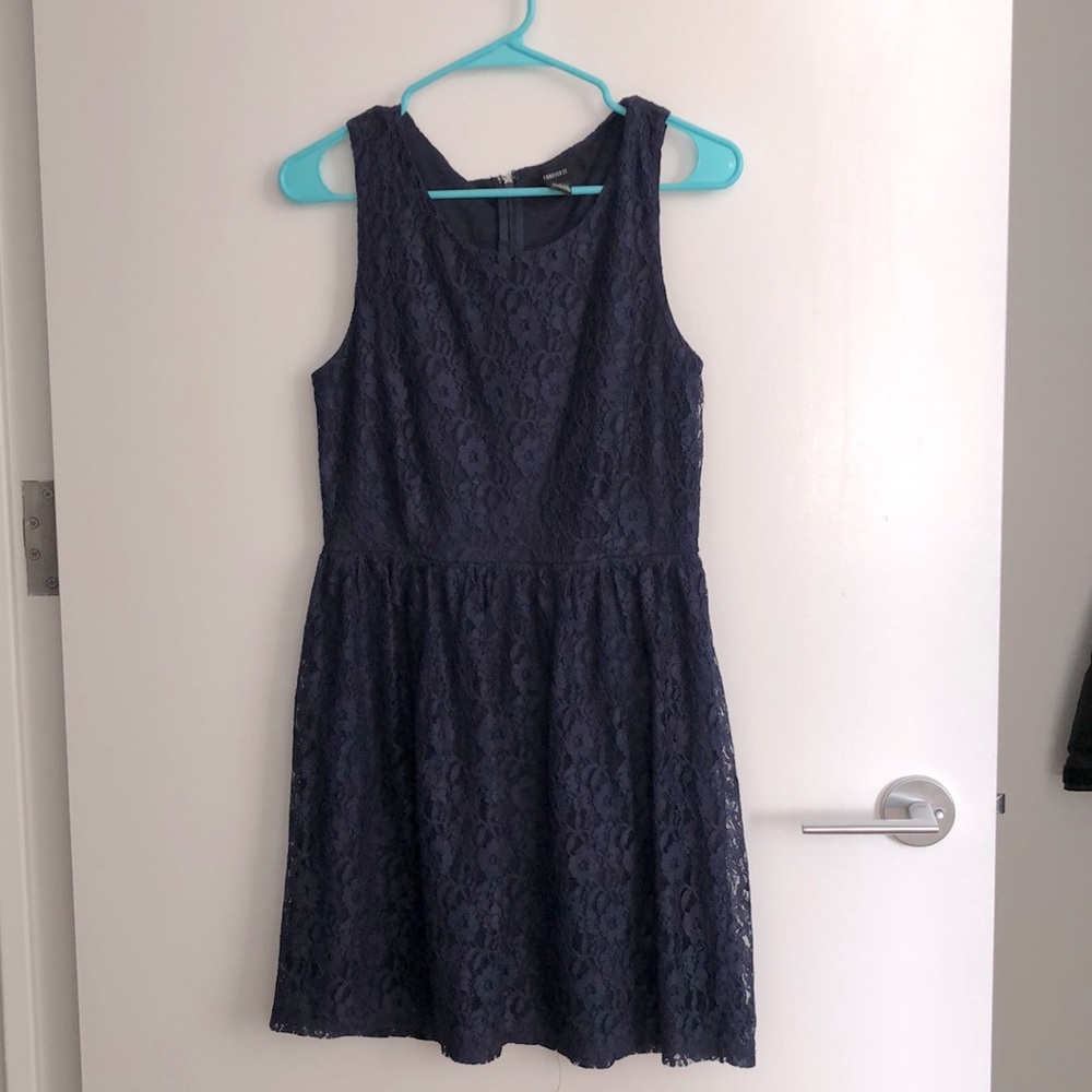 Forever 21 Navy Blue Floral Lace Dress